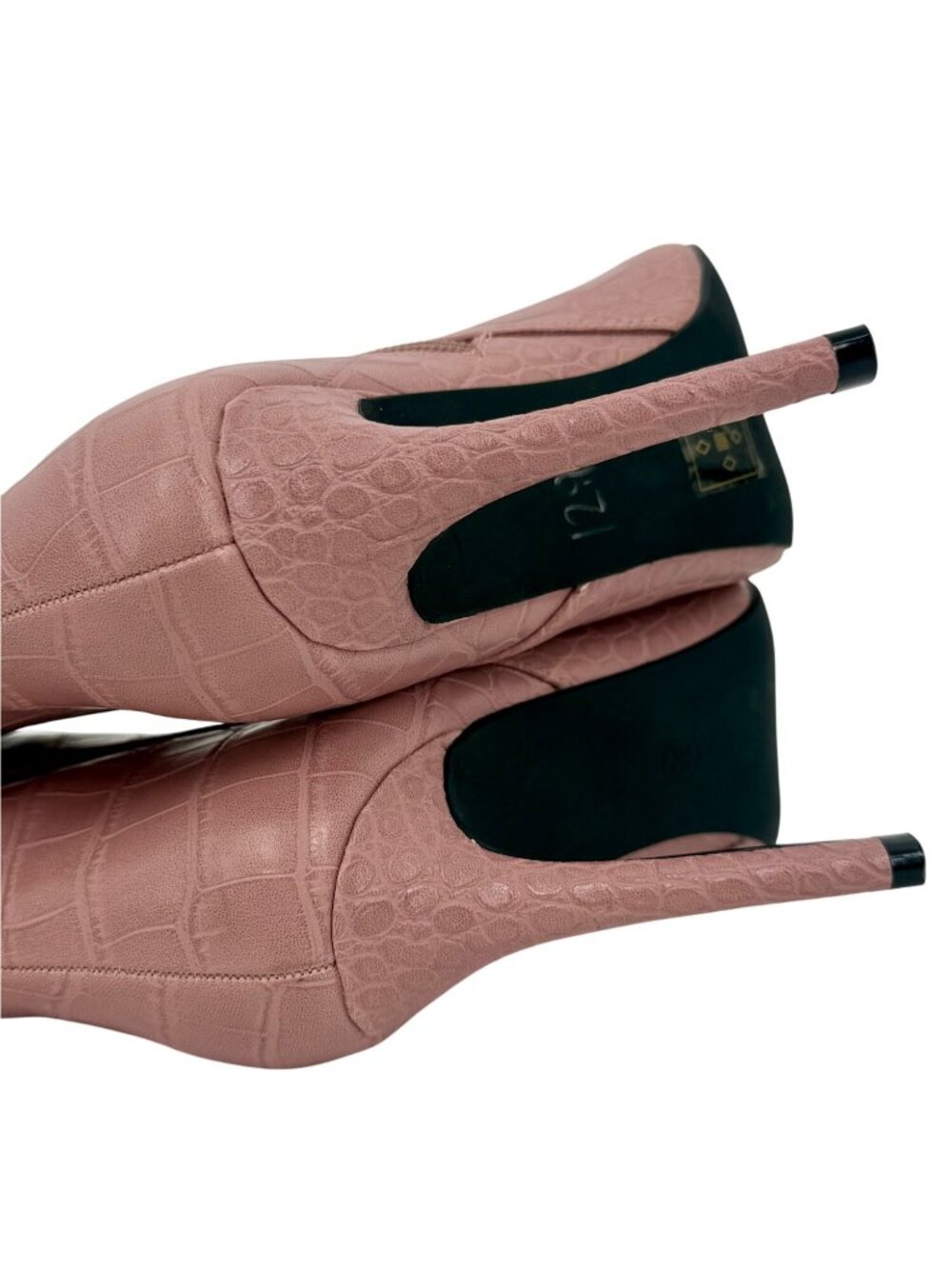 Guess Pink Vegan Croc Pointed Toe Knee High Stiletto Boots | Sexy Baddie Barbie - Picture 7 of 16